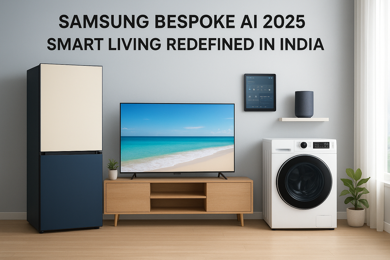 Samsung Bespoke AI 2025 smart home appliances in India – AI-powered refrigerator, washing machine, air conditioner, and oven for energy-efficient, customisable, and connected living.
