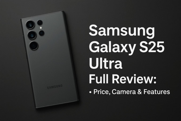 Samsung Galaxy S25 Ultra full review – titanium design, 200MP AI camera, Snapdragon 8 Gen 3 Elite chip, 6.9-inch AMOLED display, 5000mAh battery, S Pen features, and 2025 price details.