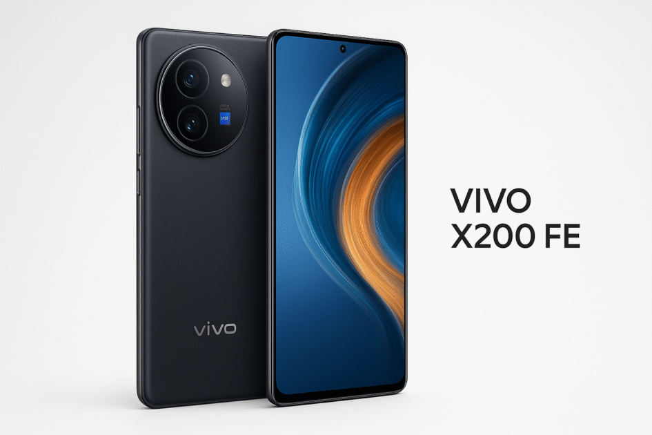 Vivo X200 FE 5G design and build quality 2025 – premium glass back, matte finish, curved edges, IP67 rating, slim aluminium frame in Aurora Blue, Sky Silver, Graphite Black colours.