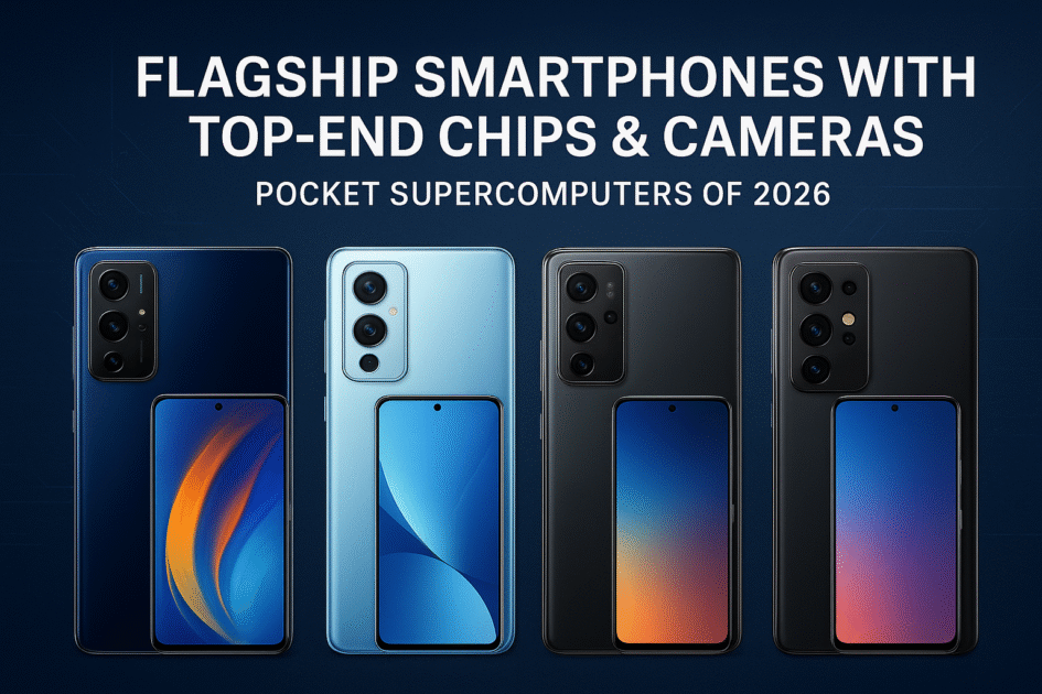 Flagship smartphones of 2026 with top-end chips and advanced cameras – pocket supercomputers redefining performance and photography.