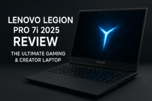 Lenovo Legion Pro 7i 2025 gaming laptop with RGB keyboard, Storm Grey aluminum design, Intel Core i9 and NVIDIA RTX 4090 graphics, placed on desk with 16-inch WQXGA 240Hz display.