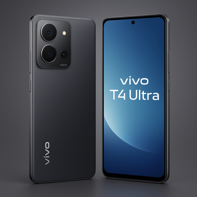 Vivo T4 Ultra Phoenix Gold and Meteor Grey colors showcasing slim 7.4mm design and matte finish
Vivo T4 Ultra 2025 premium design with curved edges and metal frame