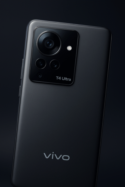 Vivo T4 Ultra 2025 triple camera setup with 50MP Sony IMX921 sensor, periscope zoom lens, and AI Aura Light Portrait 2.0 technology