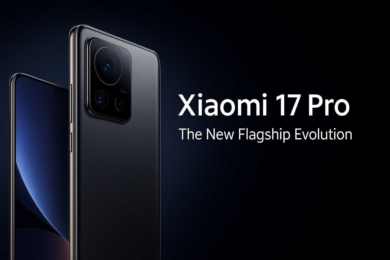 Xiaomi 17 Pro flagship smartphone featuring slim metallic design, bright AMOLED display, and the tagline “The New Flagship Evolution.”