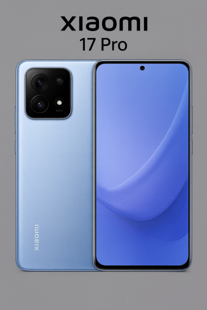 Xiaomi 17 Pro front and back view highlighting 6.3-inch LTPO AMOLED display, curved edges, and elegant aluminum body.