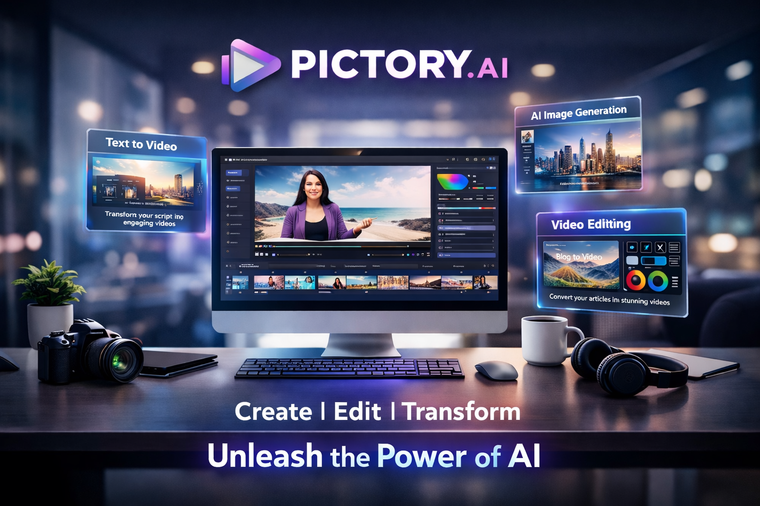 Pictory AI converting scripts or blog content into ready-to-publish videos with auto-captioning, speeding up content creation for marketers, creators, and social media professionals