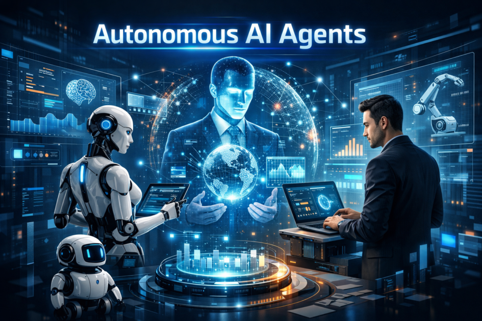 Autonomous AI agents handling tasks and workflows with minimal human input