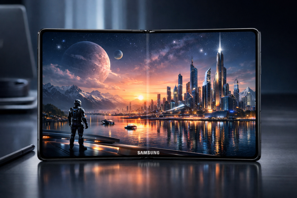 Samsung Galaxy Z Fold7 8-inch Dynamic AMOLED 2X foldable display showing multitasking apps and tablet-like large screen experience