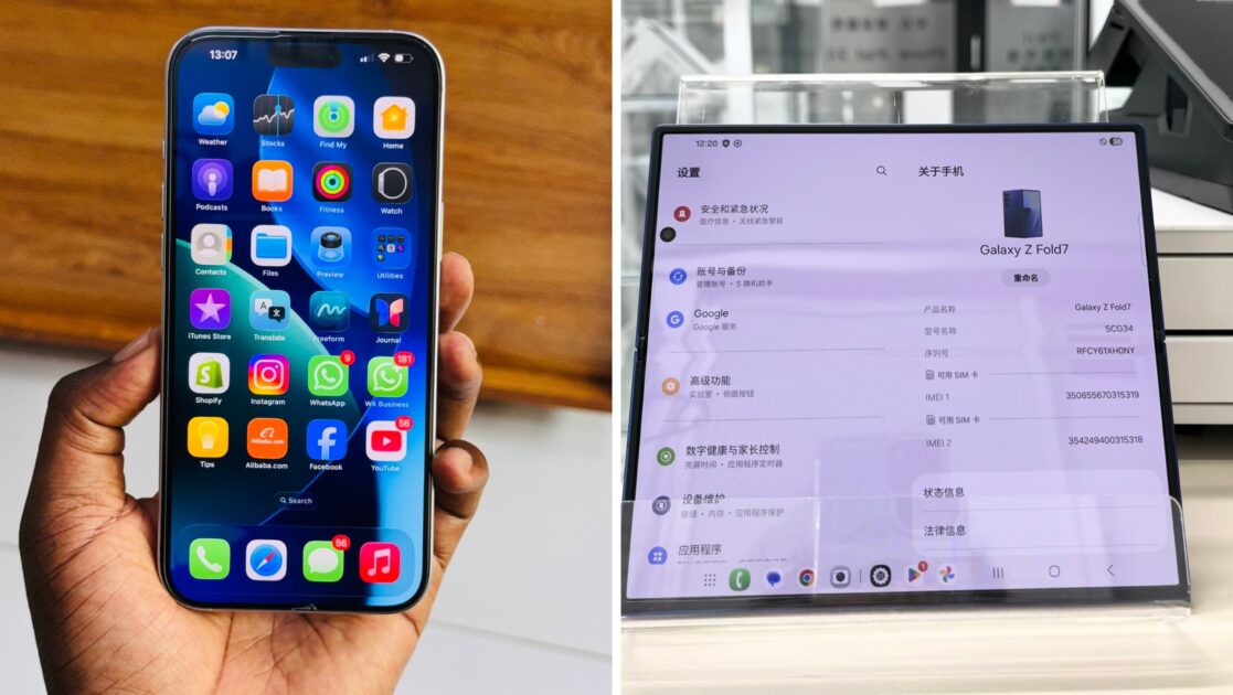 iPhone Pro vs Galaxy Z Fold7 display comparison showing OLED smooth visuals and large foldable multitasking screen