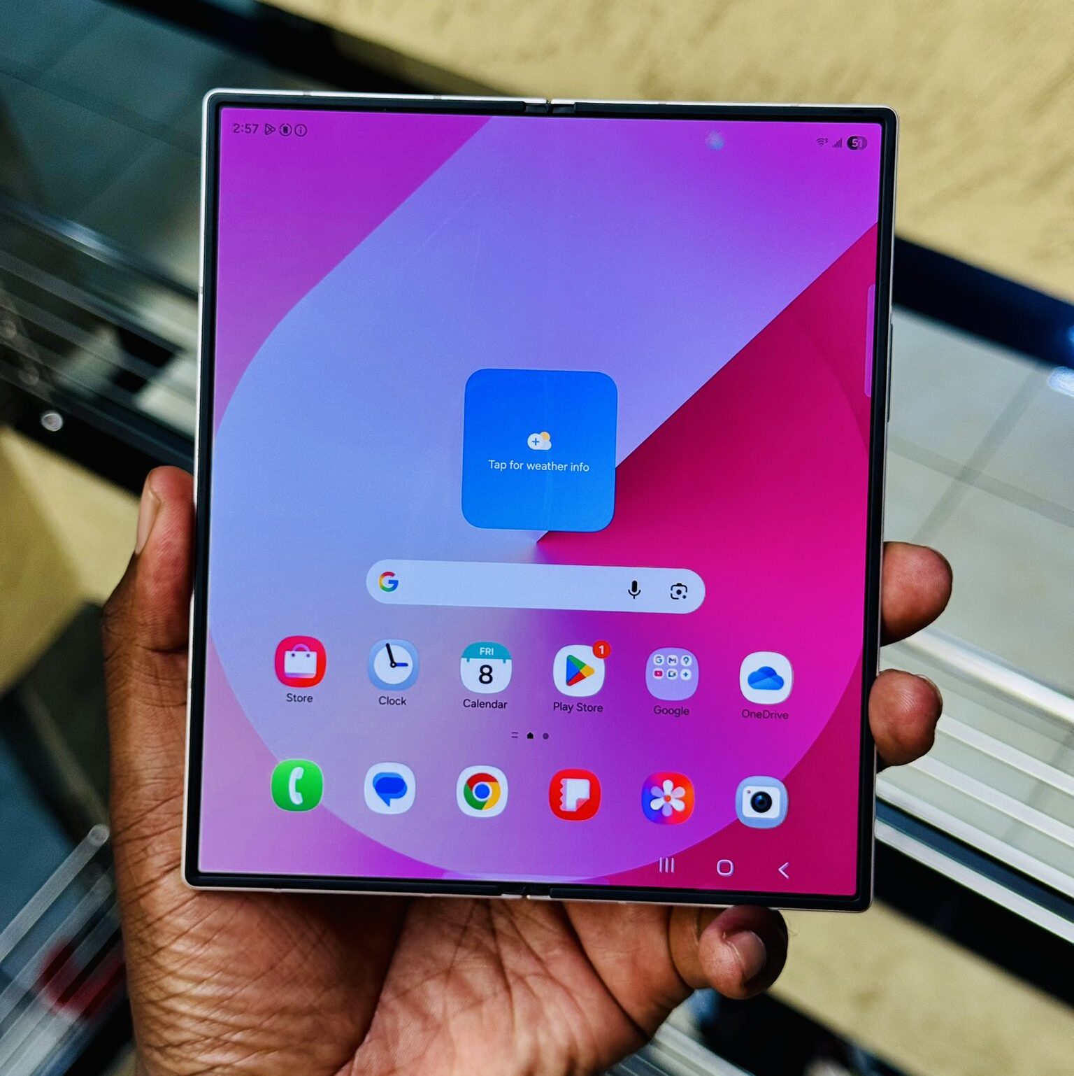 Samsung Galaxy Z Fold7 8-inch Dynamic AMOLED 2X foldable display showing multitasking apps and tablet-like large screen experience