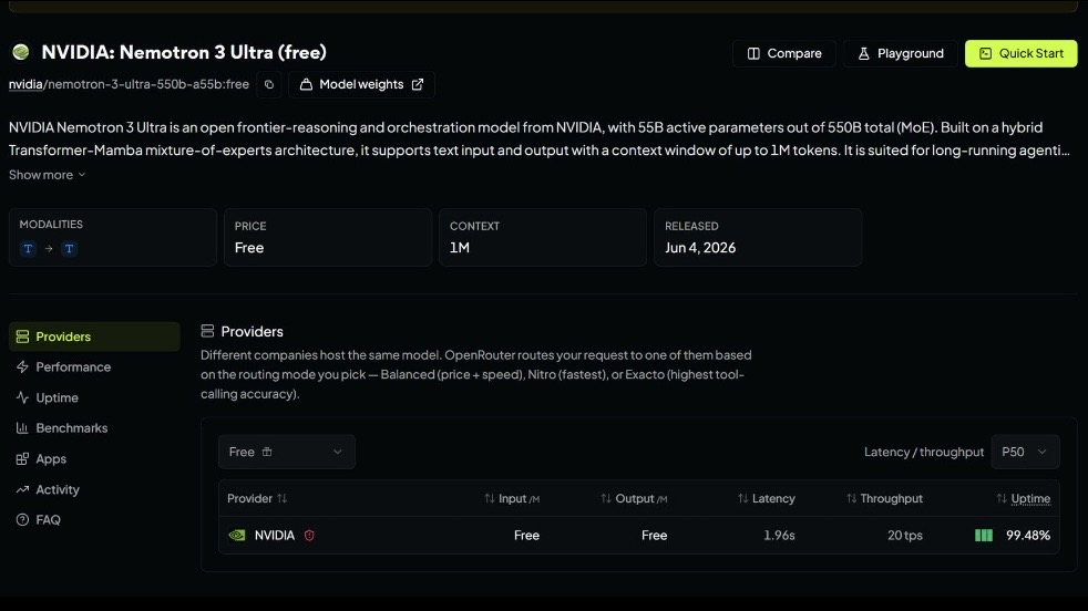 NVIDIA Nemotron 3 Ultra AI model and free API access